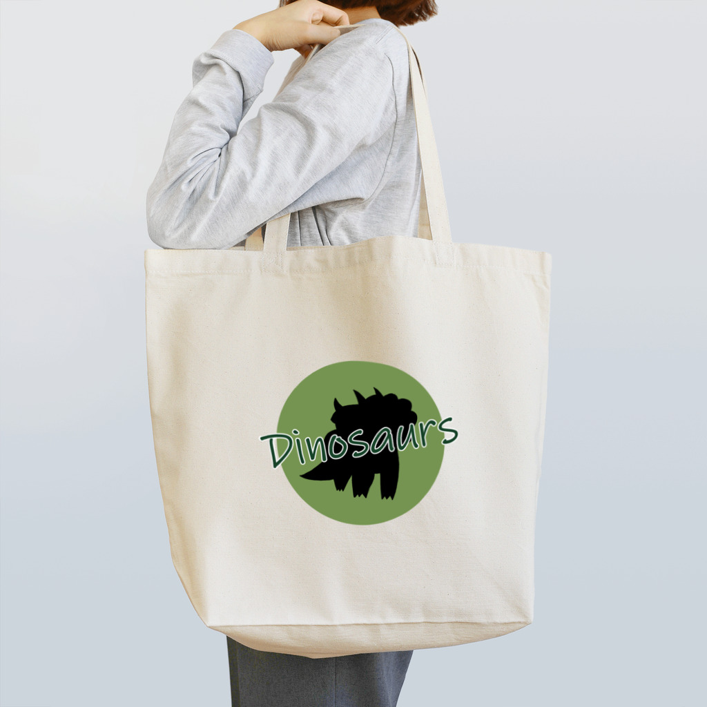 黒猫とカンパニュラのトリケラちゃんシルエットロゴ トートバッグ