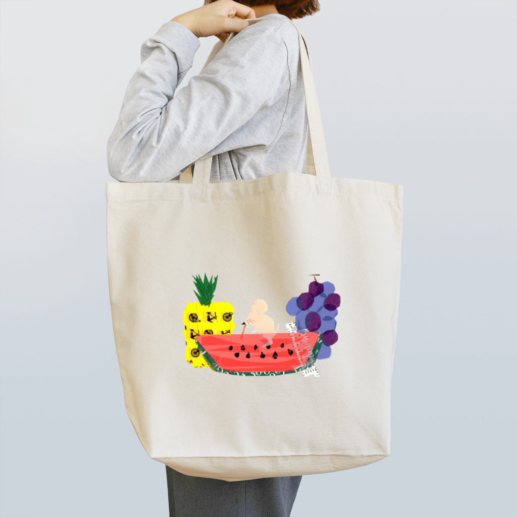 Animal pokkeのスイカ大好きネズミさん Tote Bag