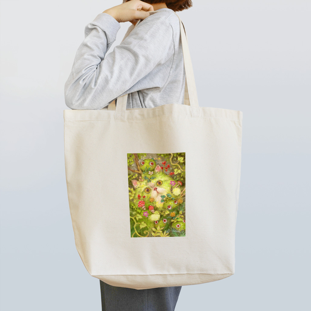 D.アラキの異世界部屋【SUZURI店】の苔むした猫 Tote Bag