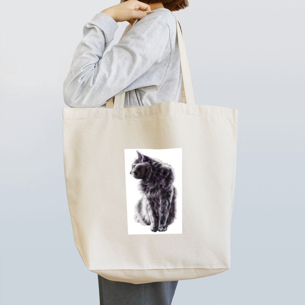 気まぐれ絵描きの猫グッズ屋の銀色の毛並みの猫 トートバッグ