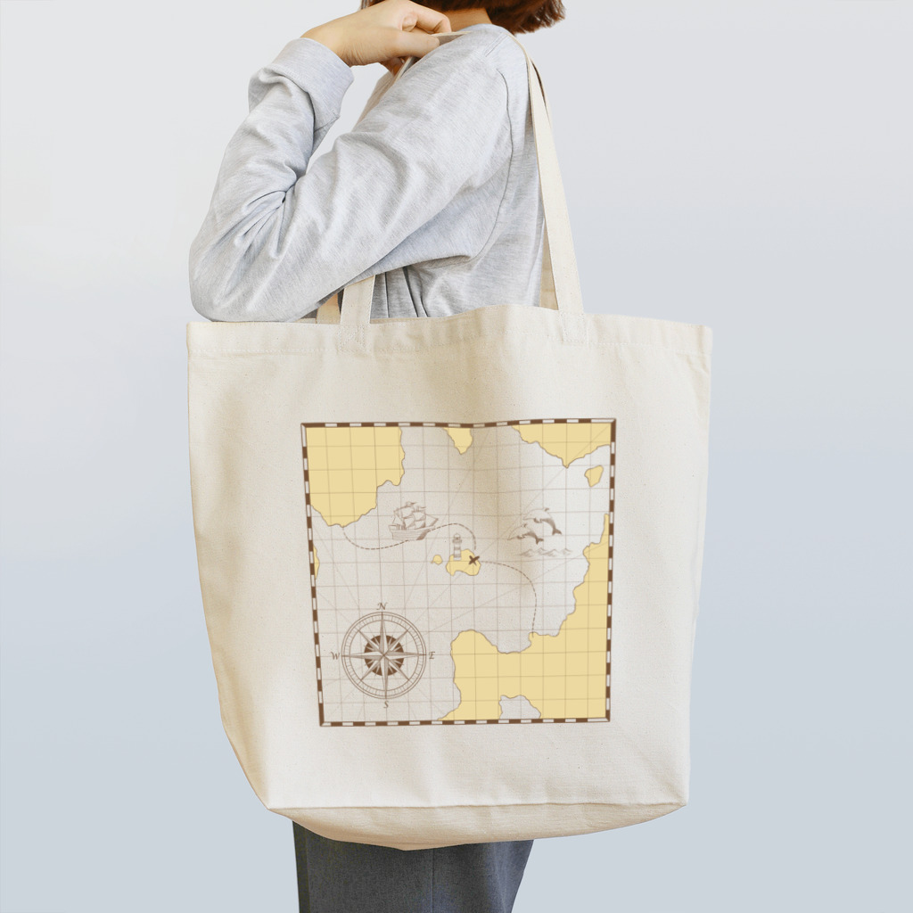 LIGHT HOUSE with DOLPHINの古い海図風・透過 Tote Bag
