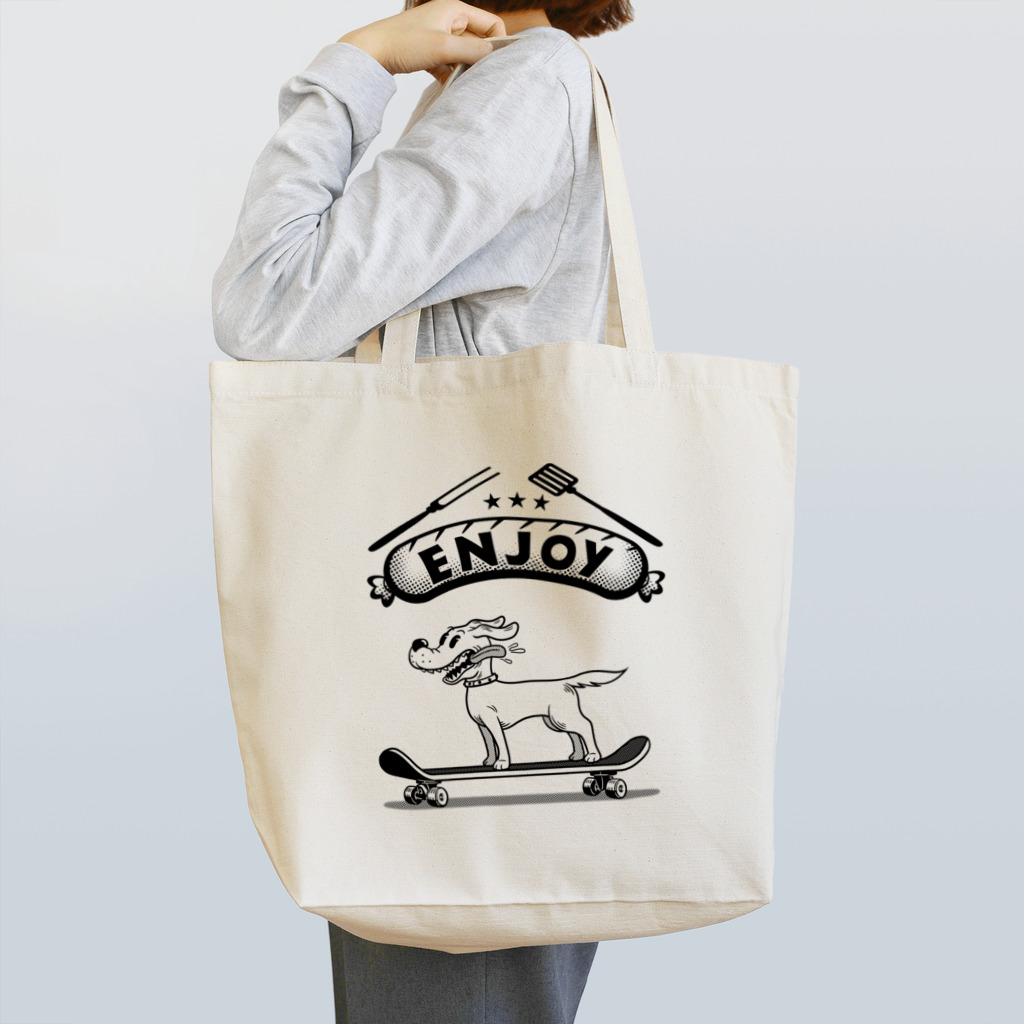 nidan-illustrationのhappy dog -ENJOY- (black ink) Tote Bag