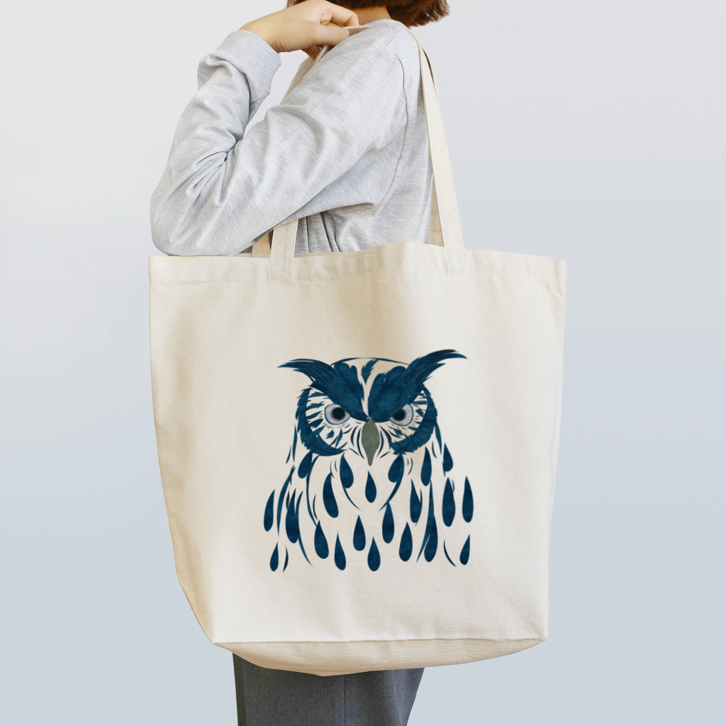 ツルマルデザインのフクロウ・藍 Tote Bag