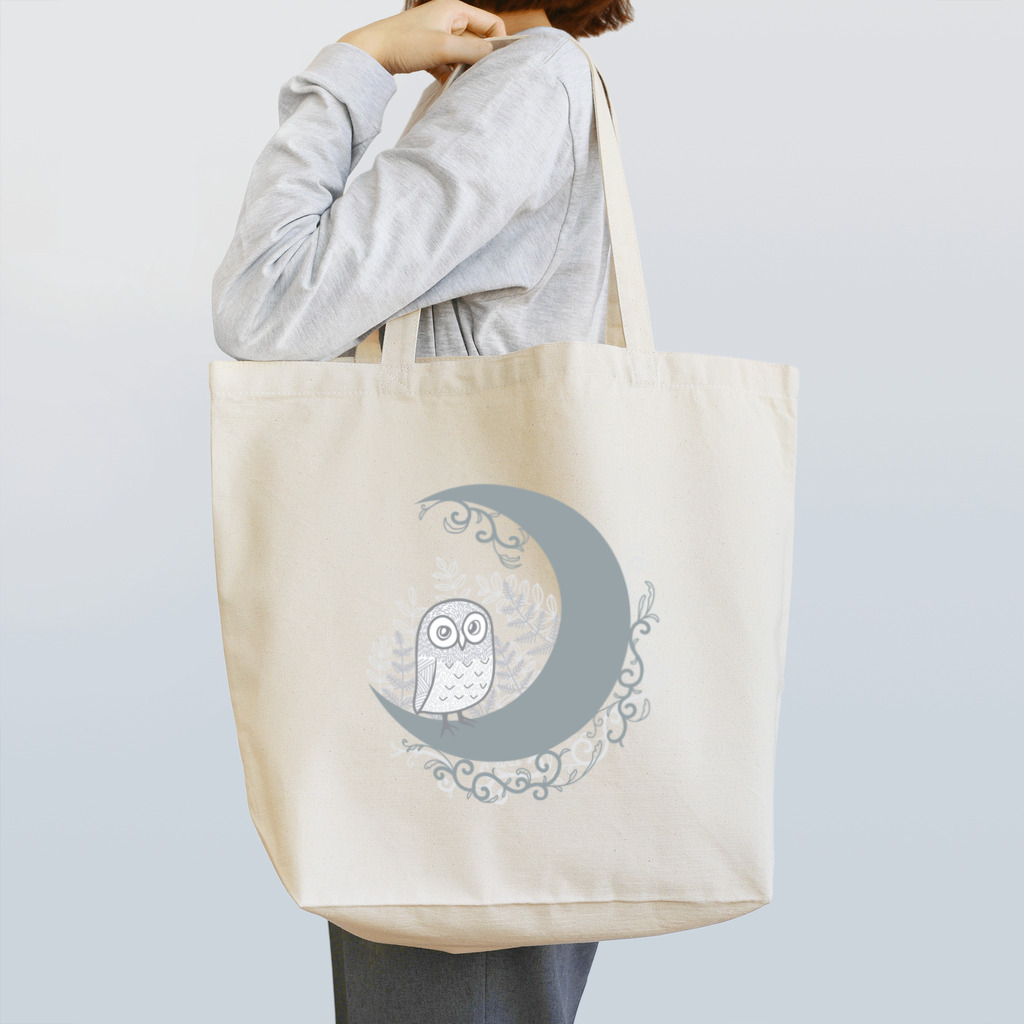 rakugakicabinの月にフクロウ　モノクロ版 Tote Bag