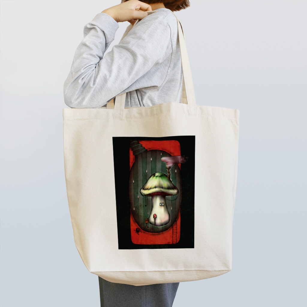 Small Gardageの雨降るキノコの家 Tote Bag