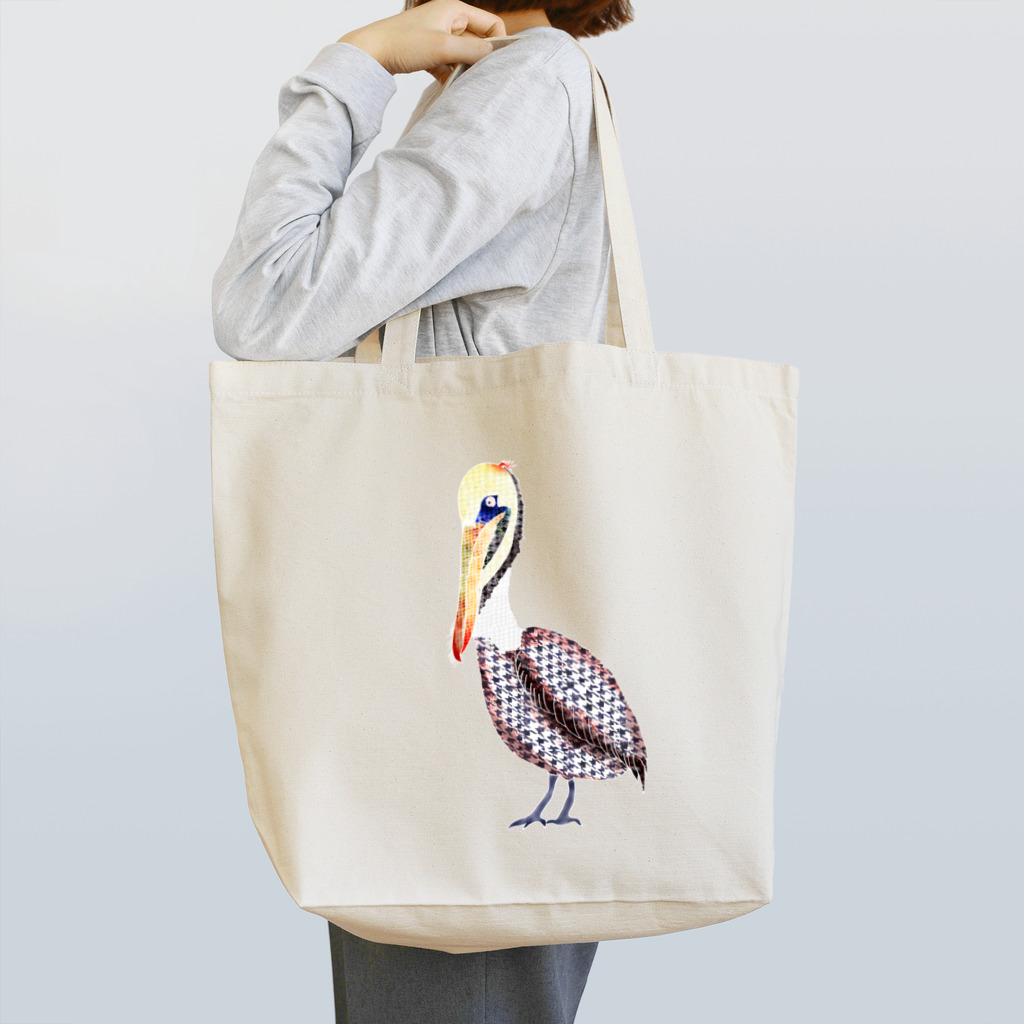 文様動物園 Pattern Zoo Museum shopの千鳥格子 × カッショクペリカン Tote Bag