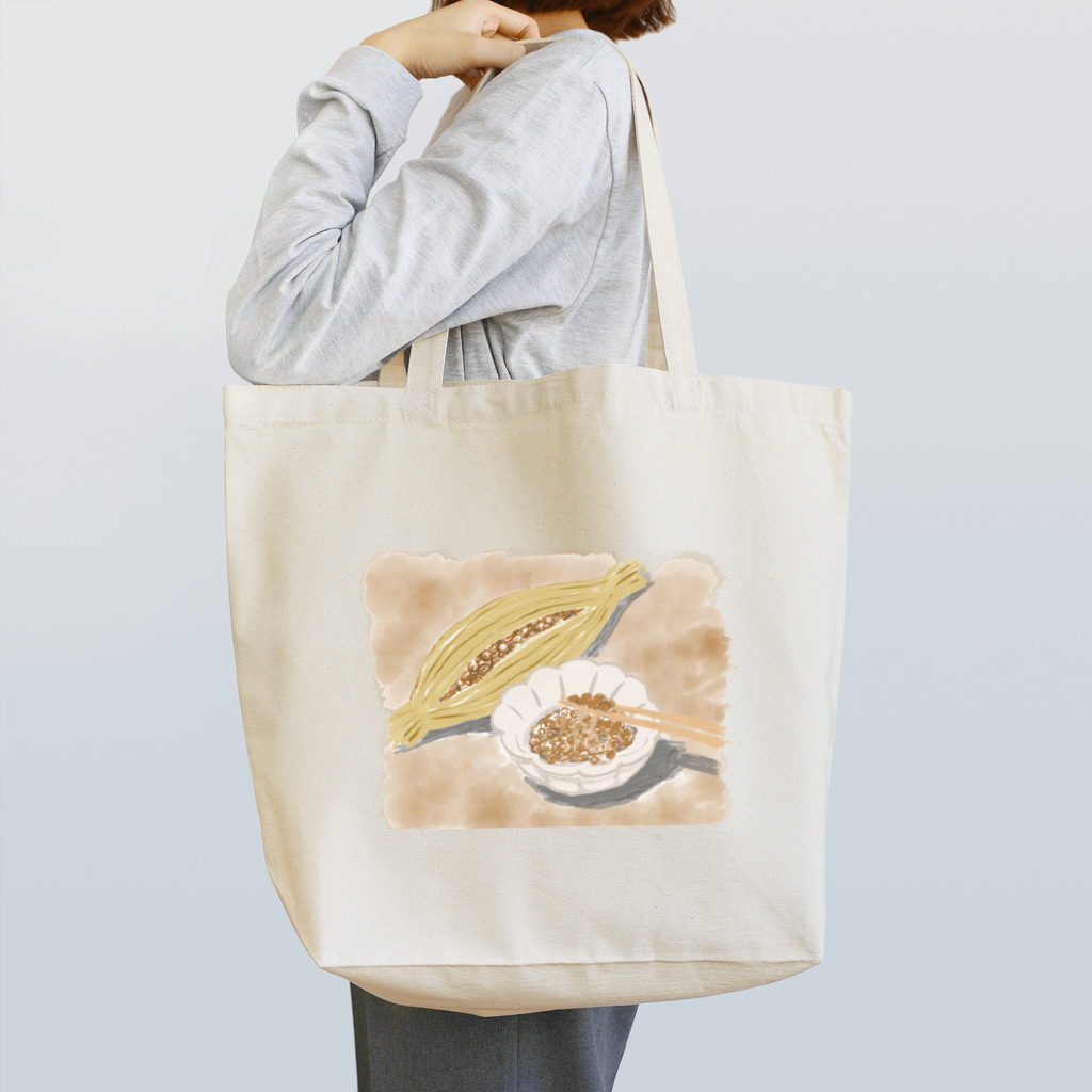 みきたにし☆商店【公式】の水彩画の納豆 トートバッグ
