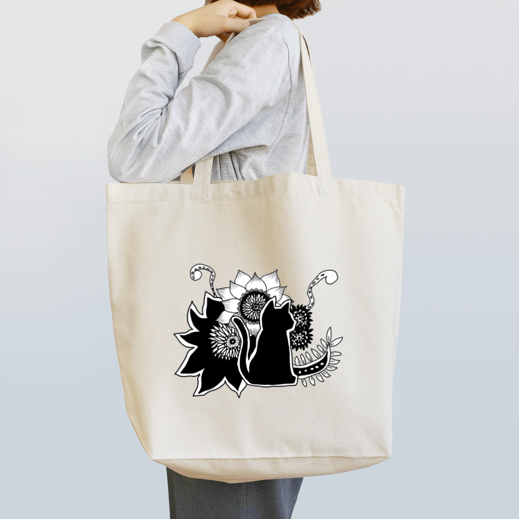 黒猫と風船の花猫 Tote Bag