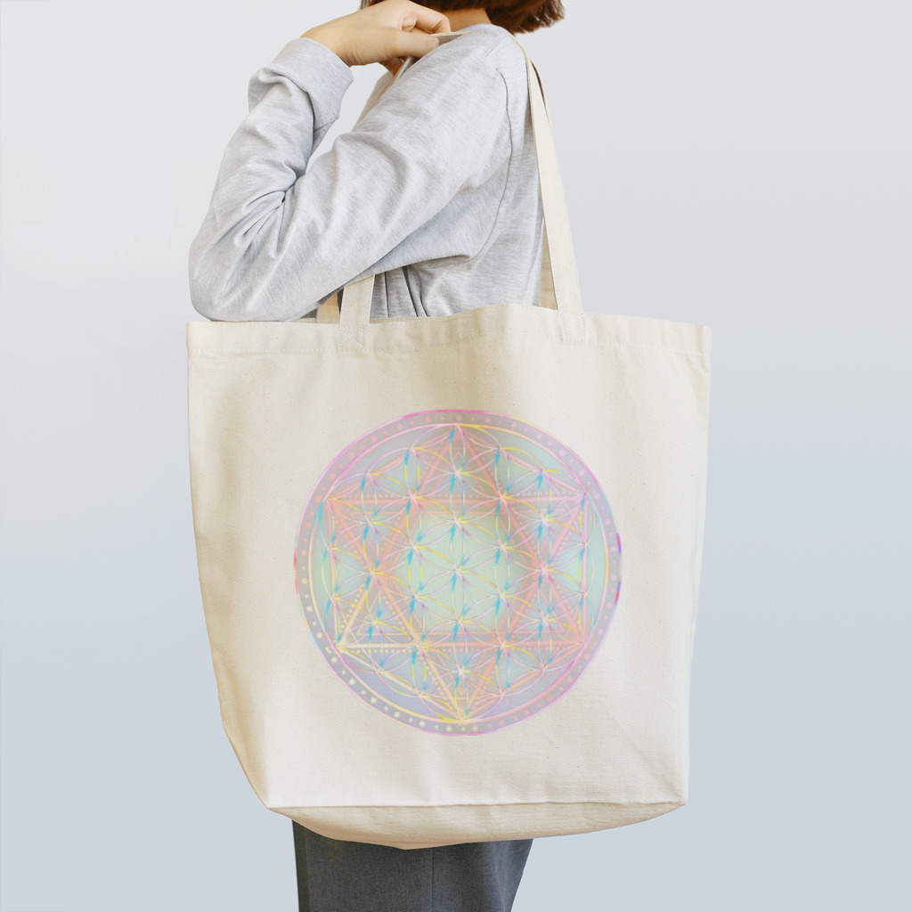 HIRO CollectionのRainbow Flower of Life & Hexagram トートバッグ