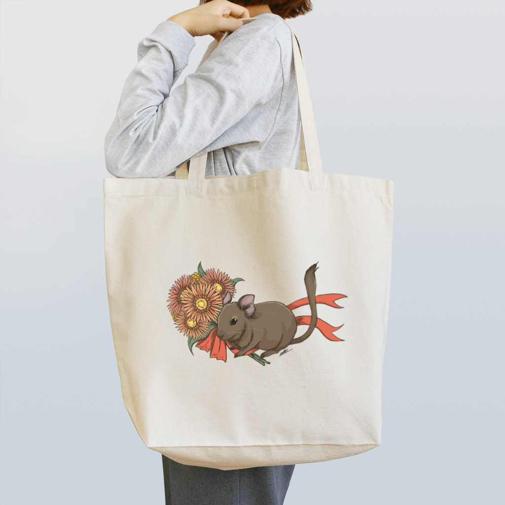 Lichtmuhleのガーベラブーケとデグーイラスト(png) Tote Bag