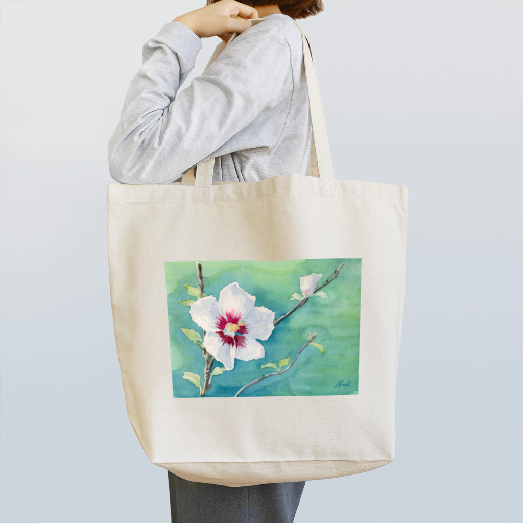 あかり花鳥風月のムクゲ：透明水彩でお花の絵 トートバッグ