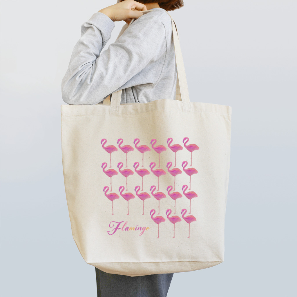 mojitoiro（もじといろ）のフラミンゴ Flamingo たくさん Tote Bag