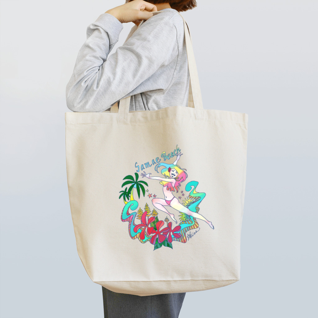 Akissの海に来た喜びを全身で表現した Tote Bag