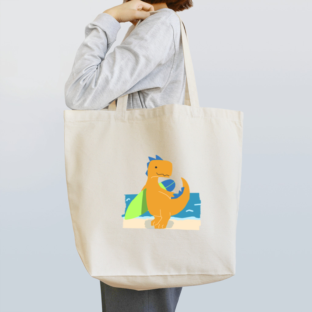 骨犬工房のサーフィンを楽しんだかいじゅう Tote Bag