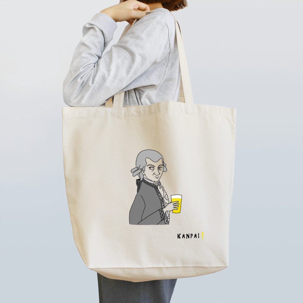 ビールとアート TM-3 Designの偉人 × BEER（モーツァルト）黒線画 Tote Bag
