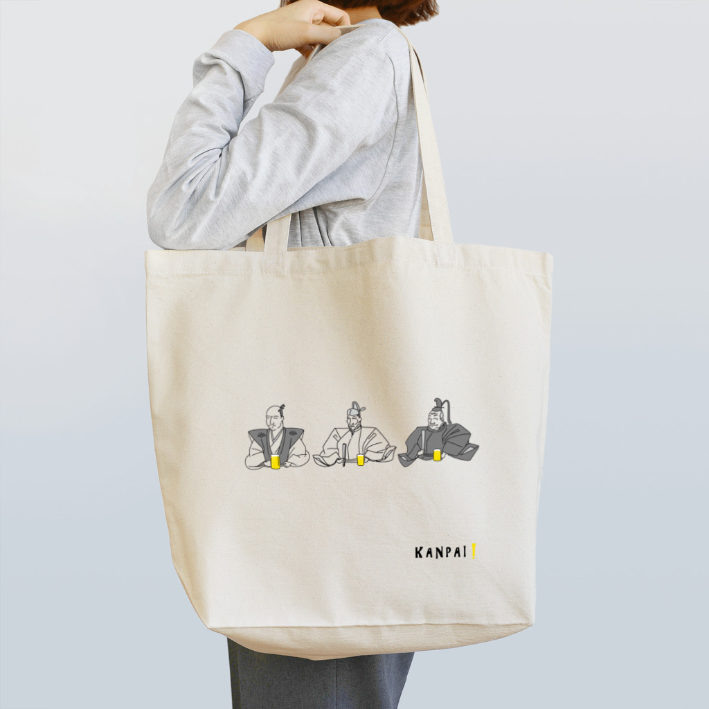ビールとアート TM-3 Designの偉人 × BEER（三英傑）黒線画 Tote Bag