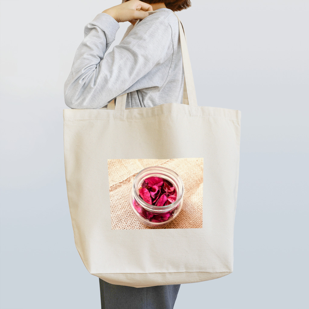 ASAKOBO FUJITAの麻袋＆赤い花1 トートバッグ