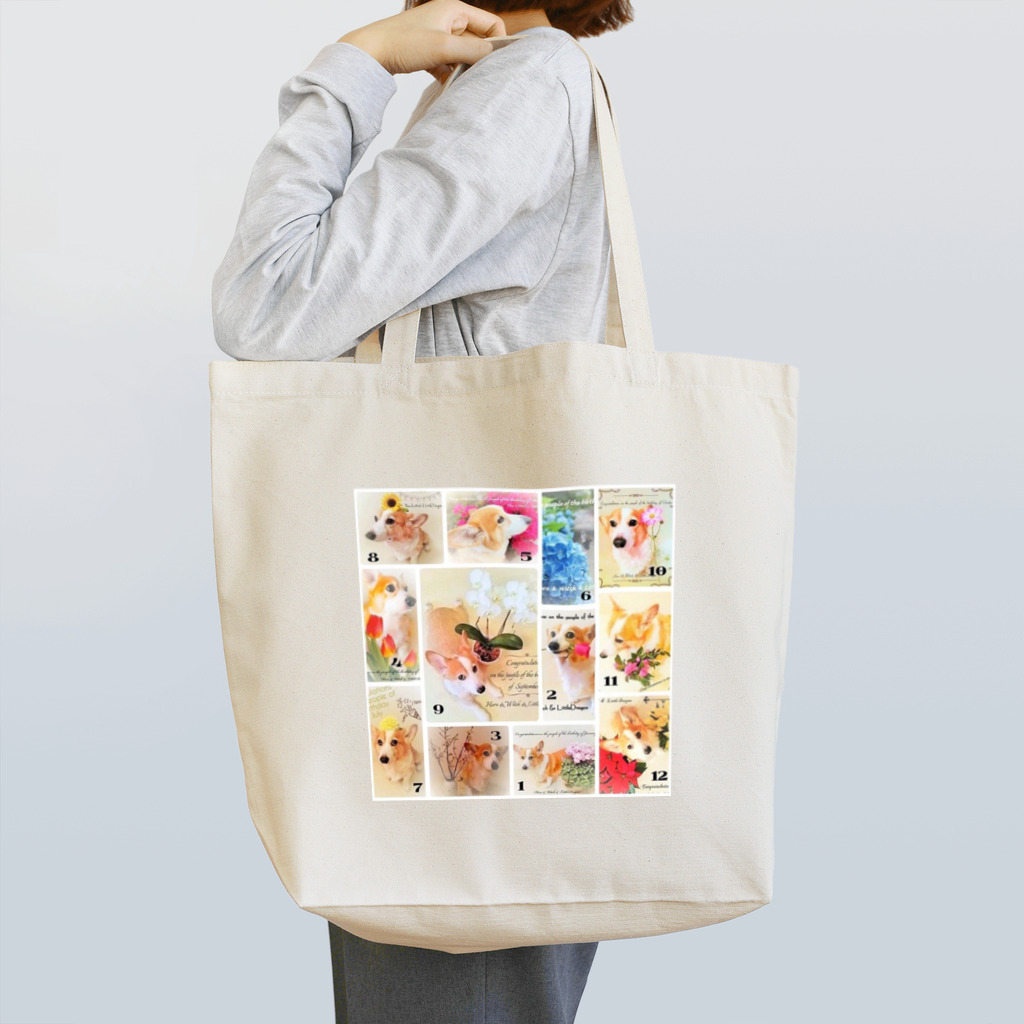 すゆママのコタさんと12ヶ月のお花 トートバッグ
