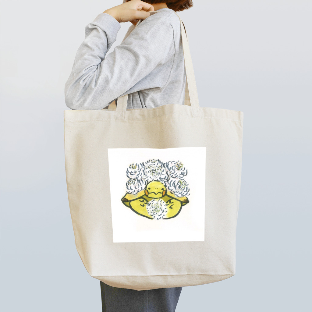 動物ガラス絵描きをしてる人のお店のお花いっぱいロシアリクガメ Tote Bag