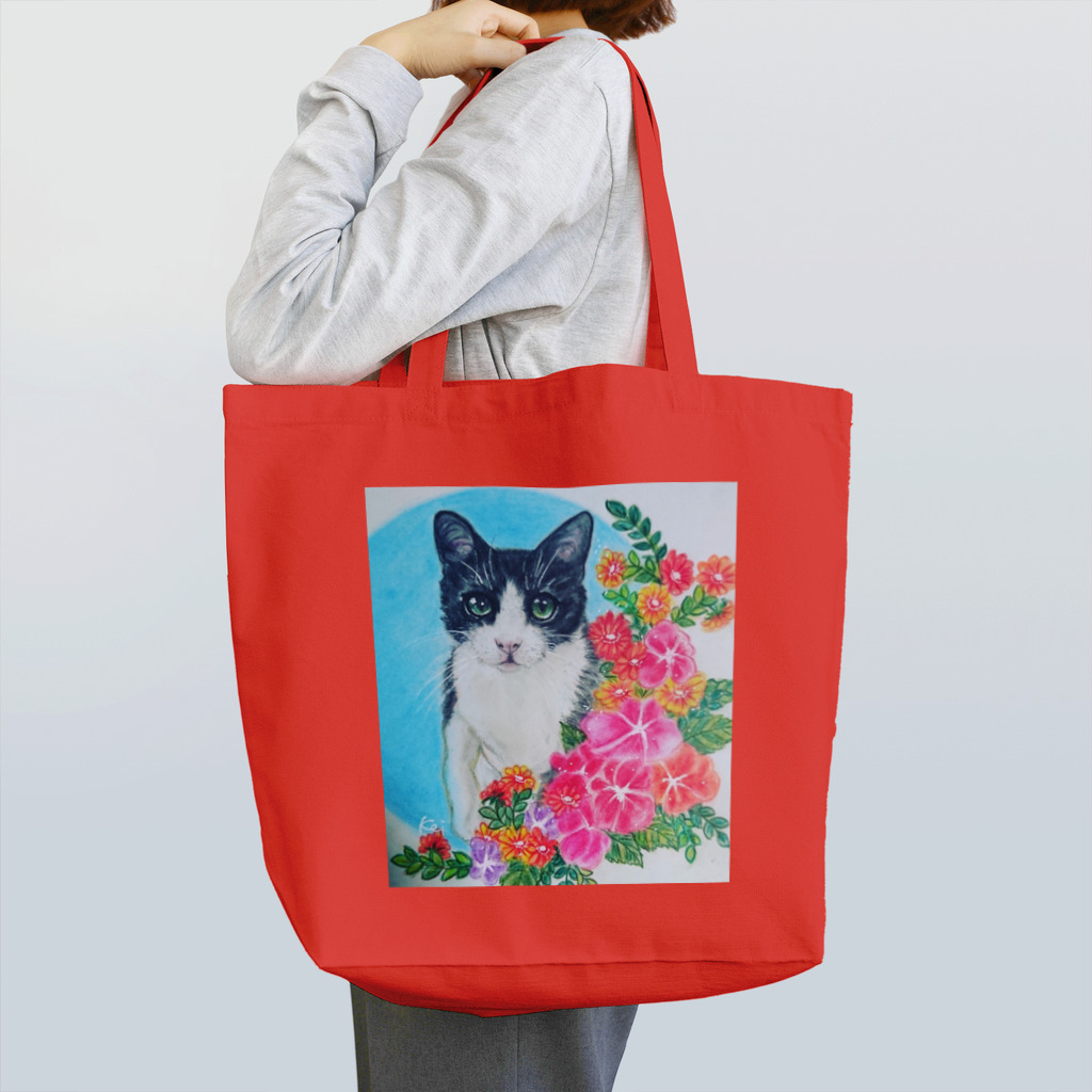 星瞬堂のパステル画 猫と花 Tote Bag