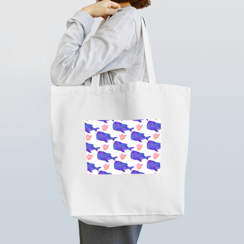 リリラレのハリスパ シルエット総柄🐠ホワイト Tote Bag