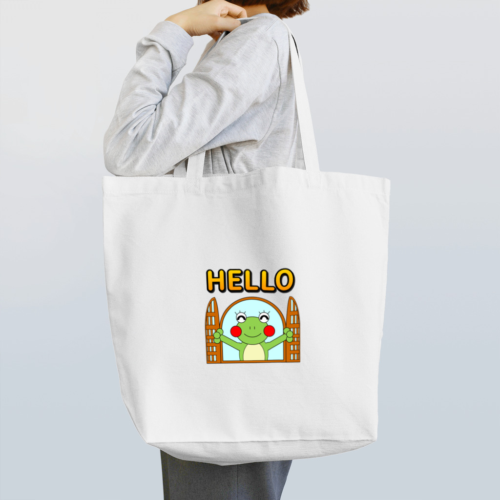 🐸かえるさんと仲間たち🐸の窓からHELLOなかえるさん トートバッグ