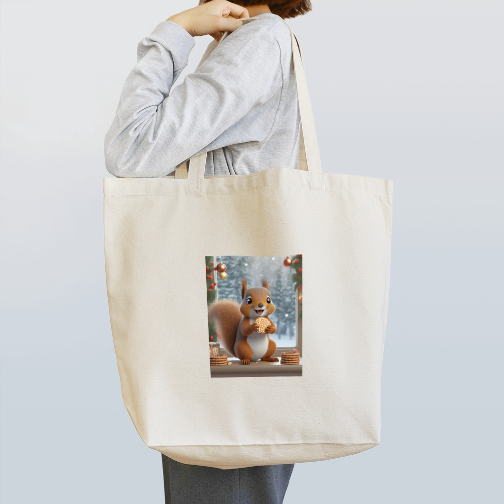Colorful Canvasの窓辺でクッキーを食べるリス Tote Bag