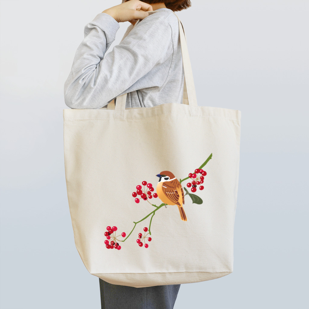 mim64382276のふくら雀とサルトリイバラ Tote Bag