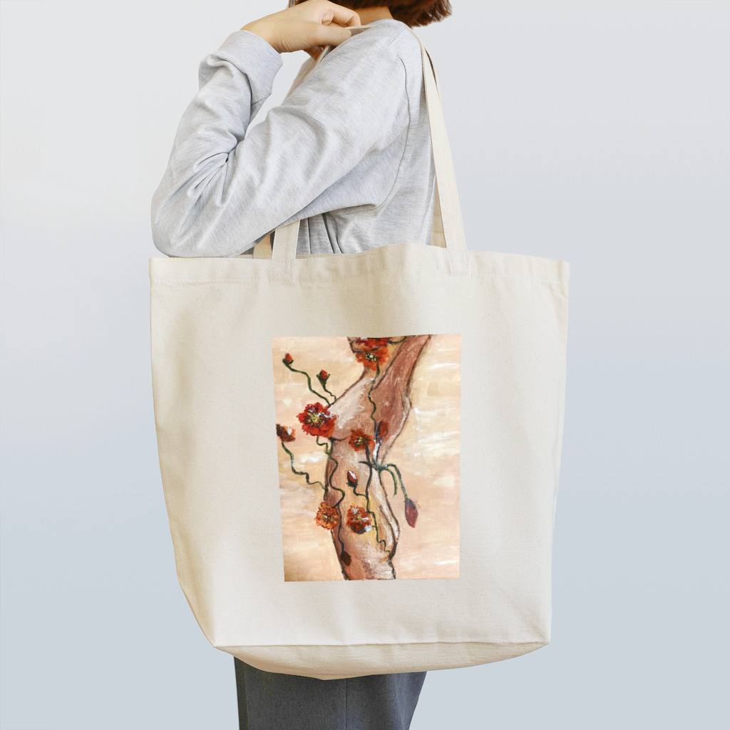 Atelier Mekimekiの女性のラインと花 Tote Bag