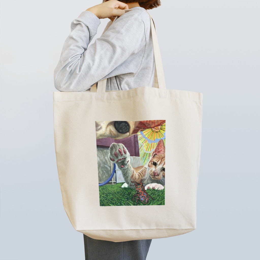 きーた　Kyetaの猫vsクワガタ　〜絶対王者はボクのものだ！シリーズ〜 Tote Bag