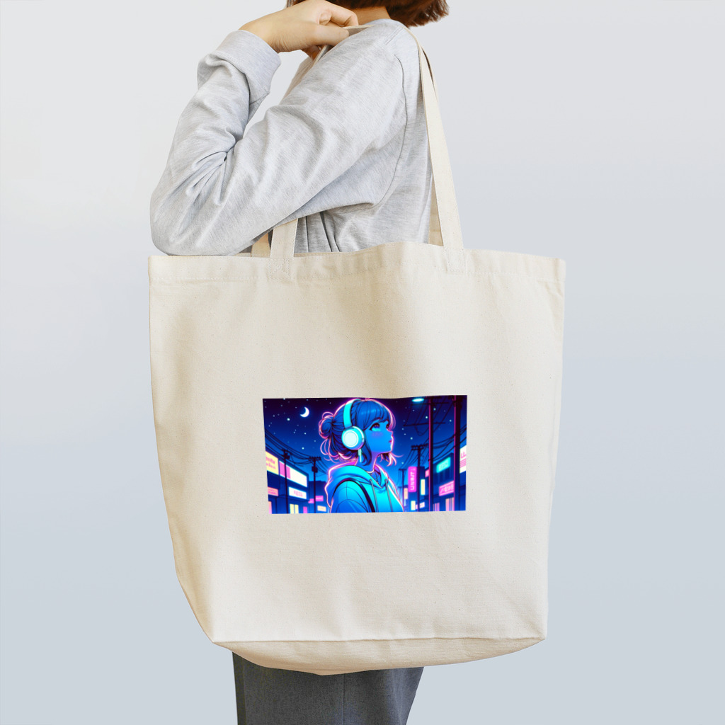 DesignColorsのネオンカラーな夜の少女 Tote Bag