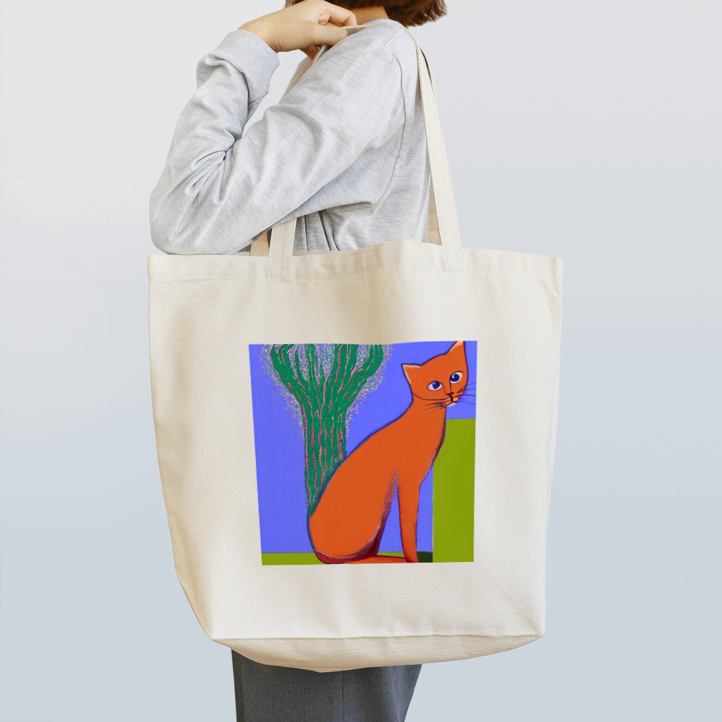 withCatsの背中のかゆい猫がサボテンを利用している Tote Bag