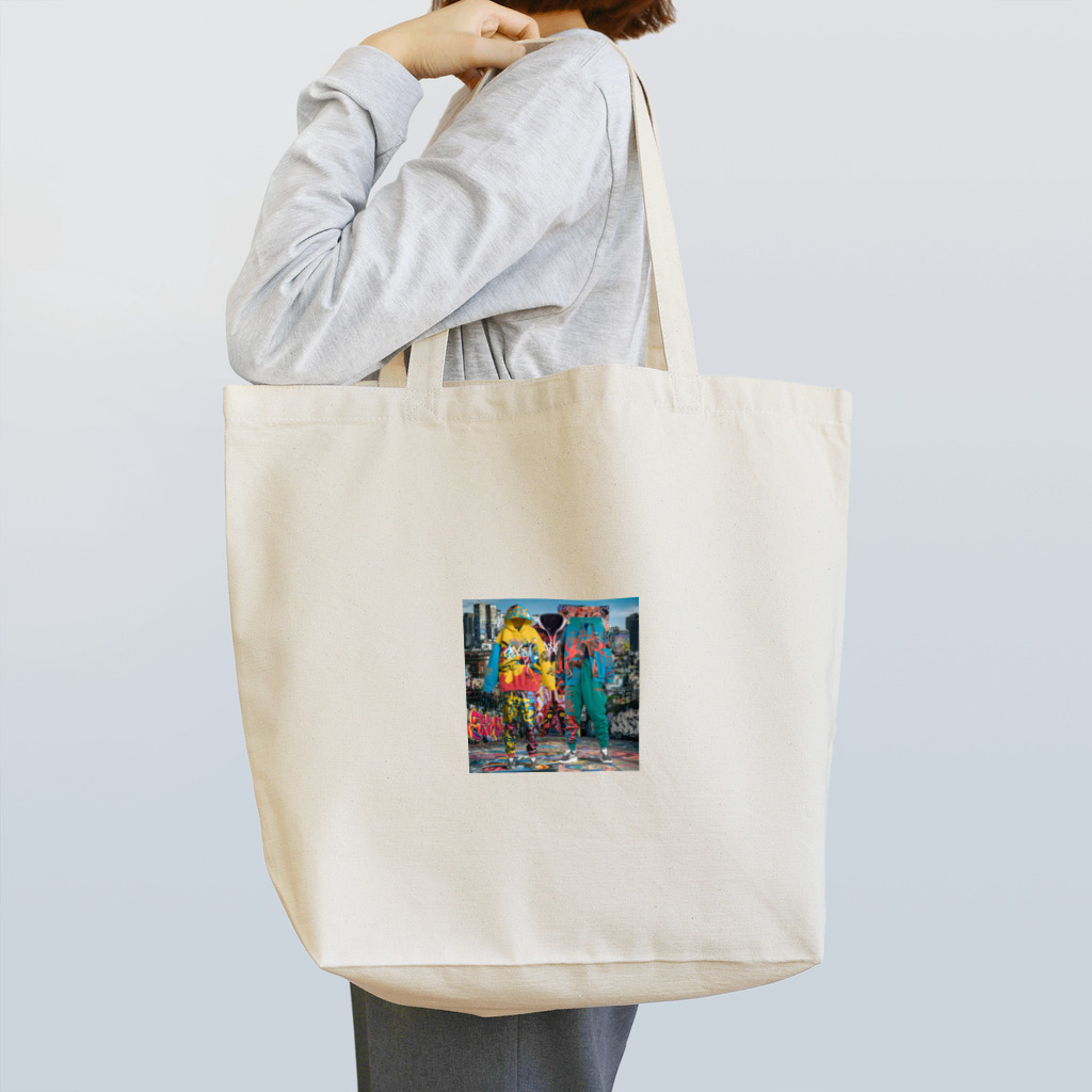 かてこの洋服販売所のUrban Rainbow: Bold Hip-Hop Fashion Tote Bag