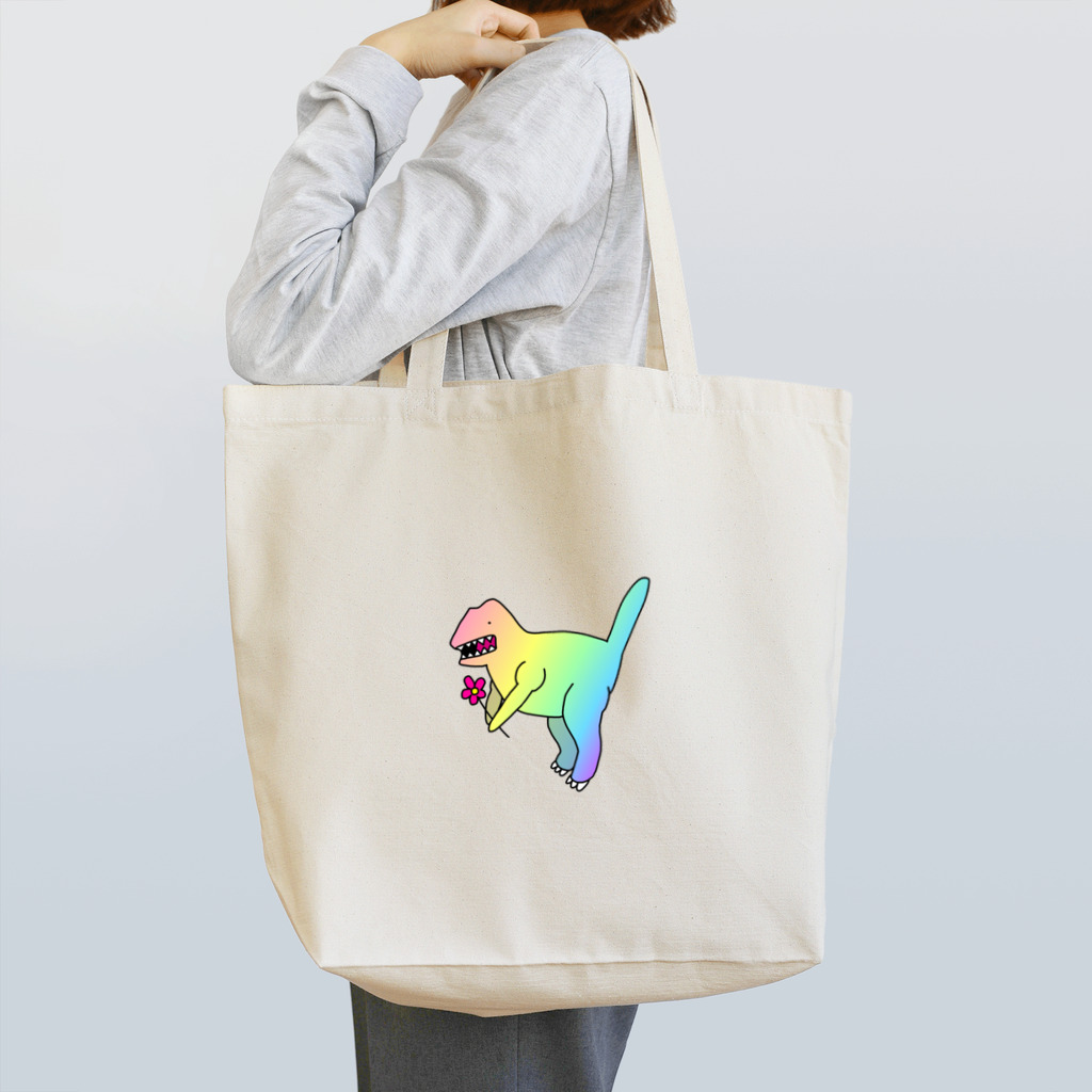 かわいいおみせのレインボーティラノサウルス（淡） Tote Bag