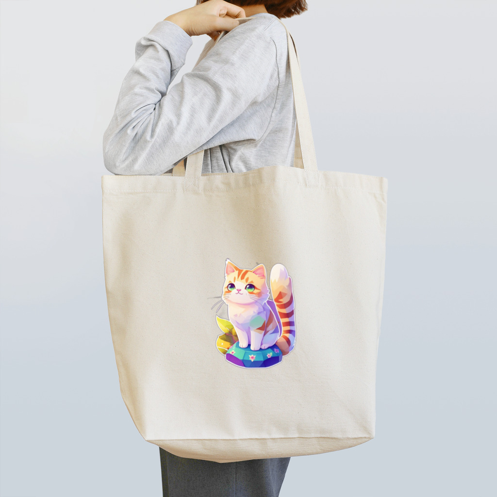 dolphineの上目遣いで見上げるrainbow cute cat トートバッグ