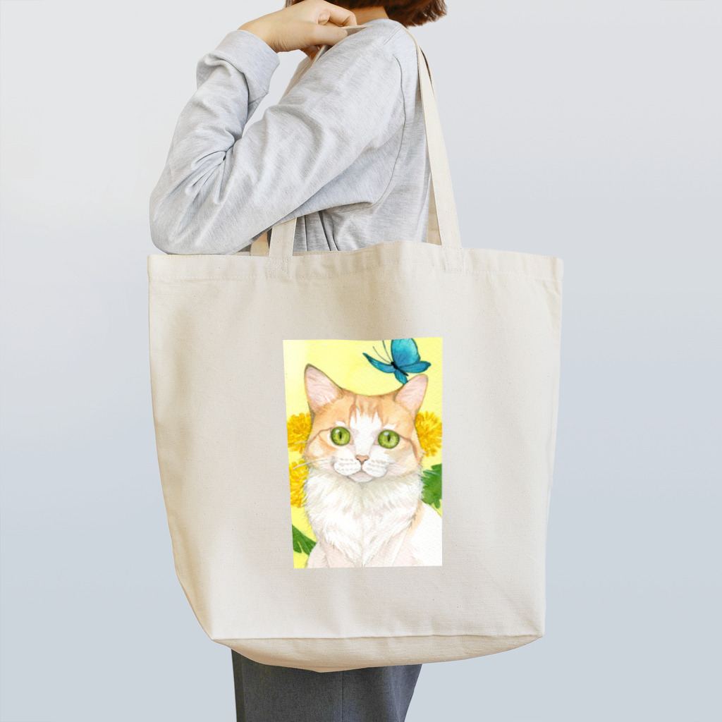 Miaws Shopのタンポポと白茶猫 Tote Bag