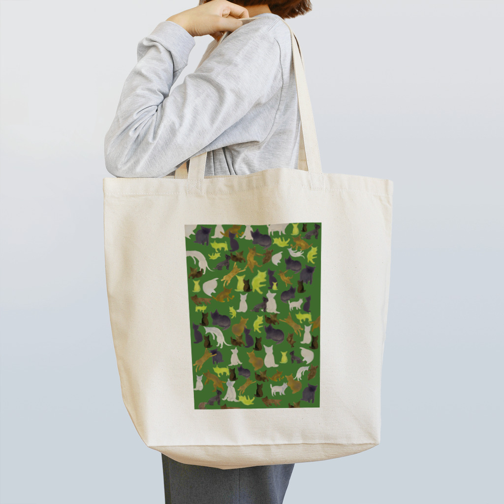 WAMI ARTの猫迷彩緑 Tote Bag