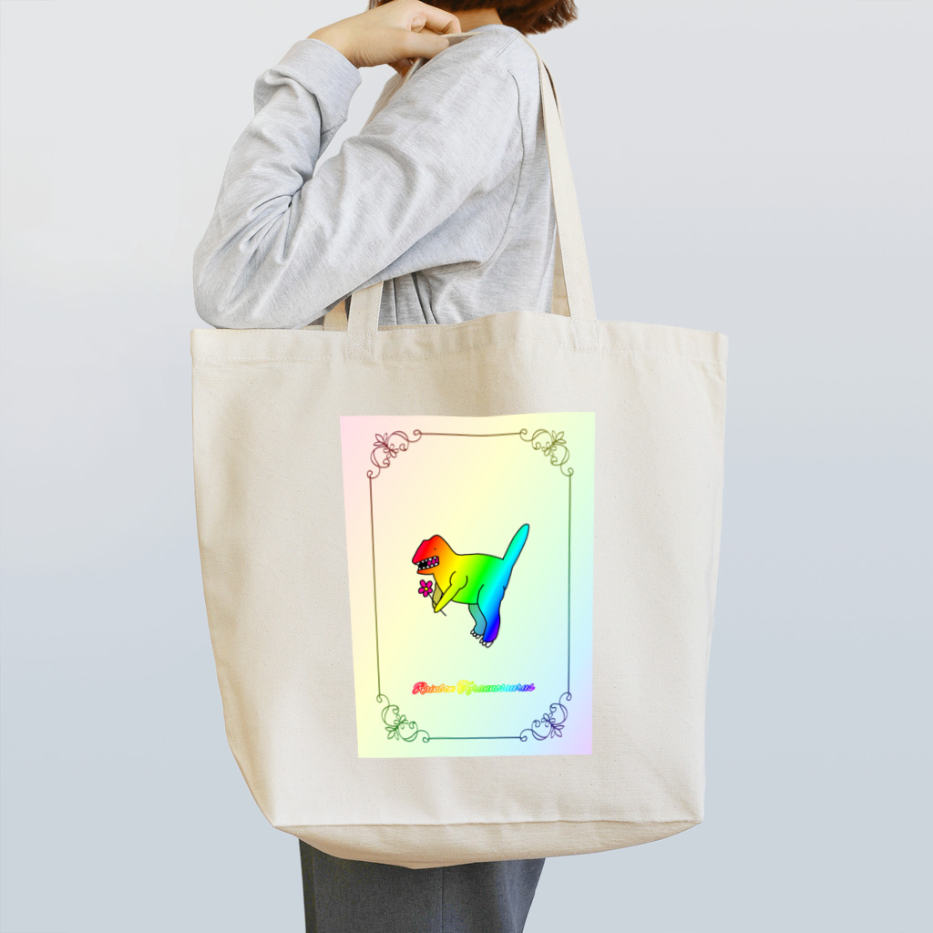 かわいいおみせのレインボーティラノサウルス（枠あり） Tote Bag