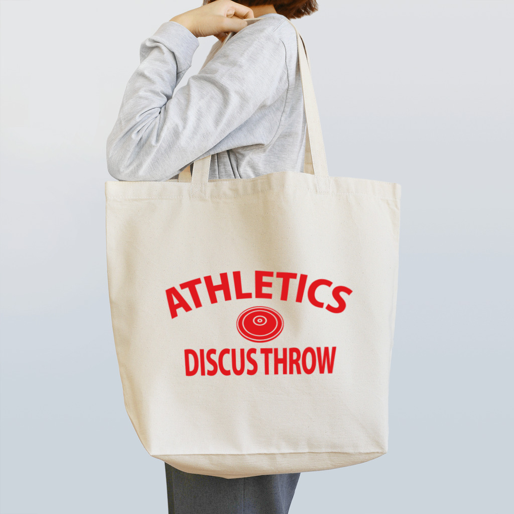 sports_tower スポーツタワーの円盤投げ・赤・陸上競技・えんばんなげ・グッズ・イラスト・Tシャツ・Discus Throw・飛距離・男子・女子・かっこいい・かわいい・選手・有力・確実・候補・部活・有望・応援・精神力・集中力・メダル Tote Bag