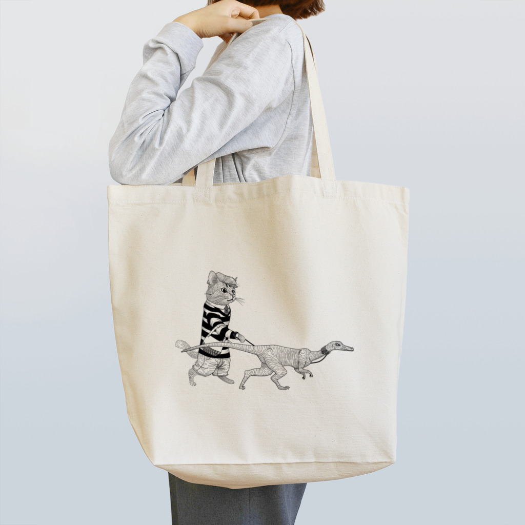 llotollの恐竜を散歩させる猫 Tote Bag