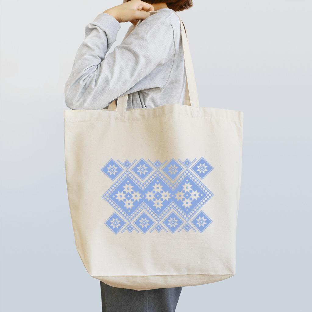 mianiuの北欧っぽいknitting pattern － 水色 トートバッグ