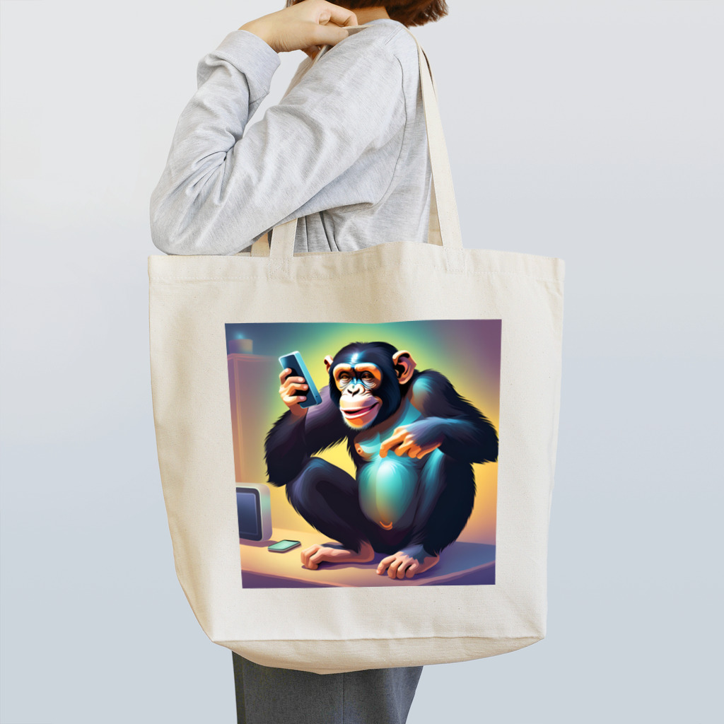 orihata-youのスマホを楽しむチンパンジー Tote Bag