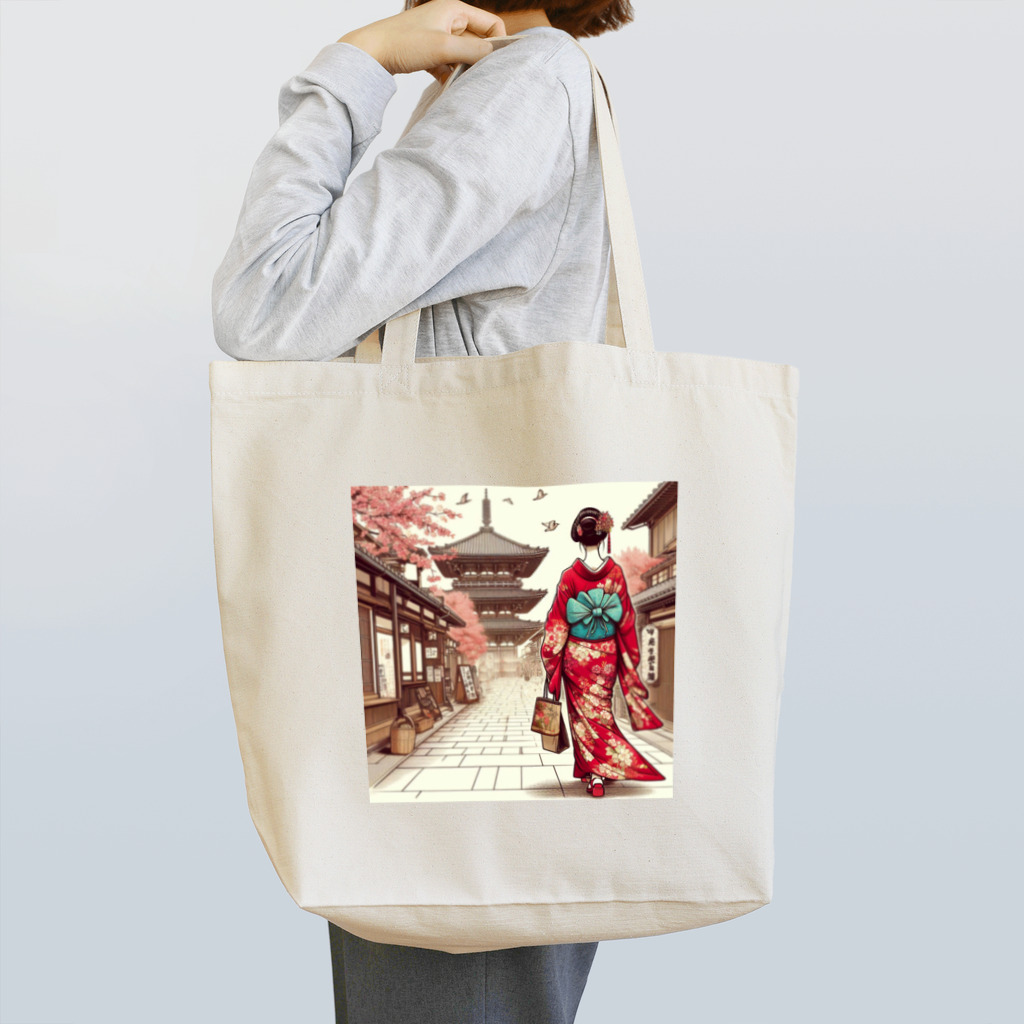 yuchijapanの京都を歩く着物美人イラスト Tote Bag