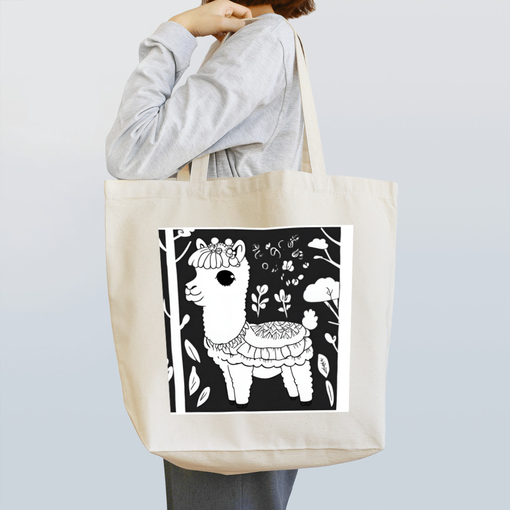 francoiseのアルパカワイコ 版画風 Tote Bag