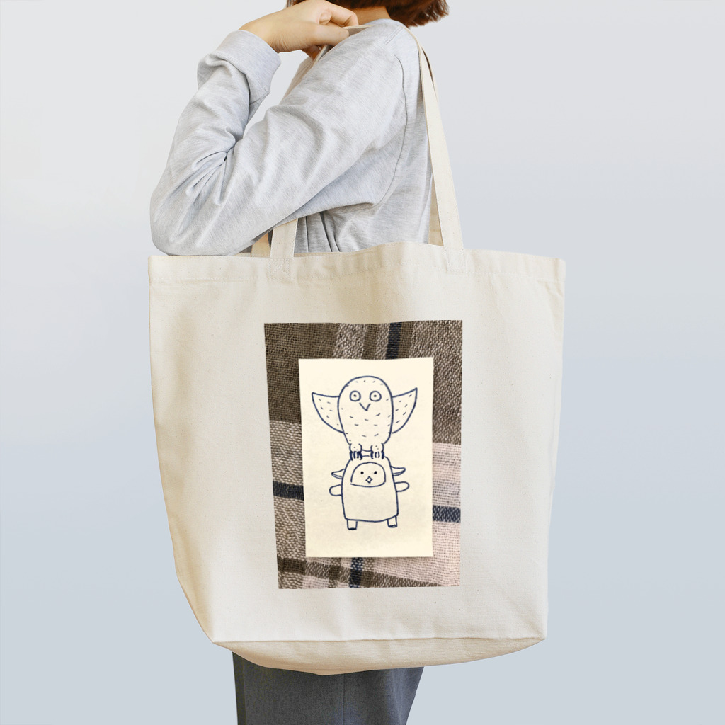 まるいひと＠羊かまぼこマンの羊かまぼこマンとフクロウ Tote Bag