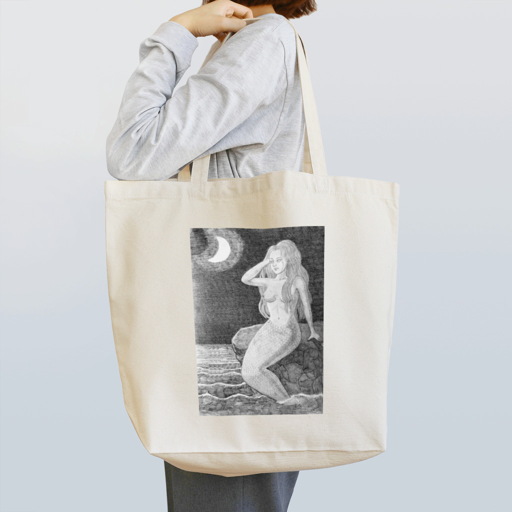 コツリスのお店の月と人魚(モノクロ) Tote Bag