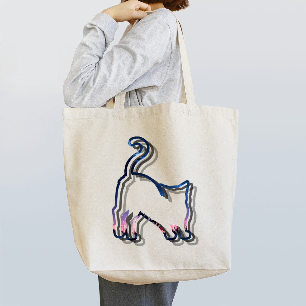 猫との風景の伸びをする枠ねこ_青 Tote Bag