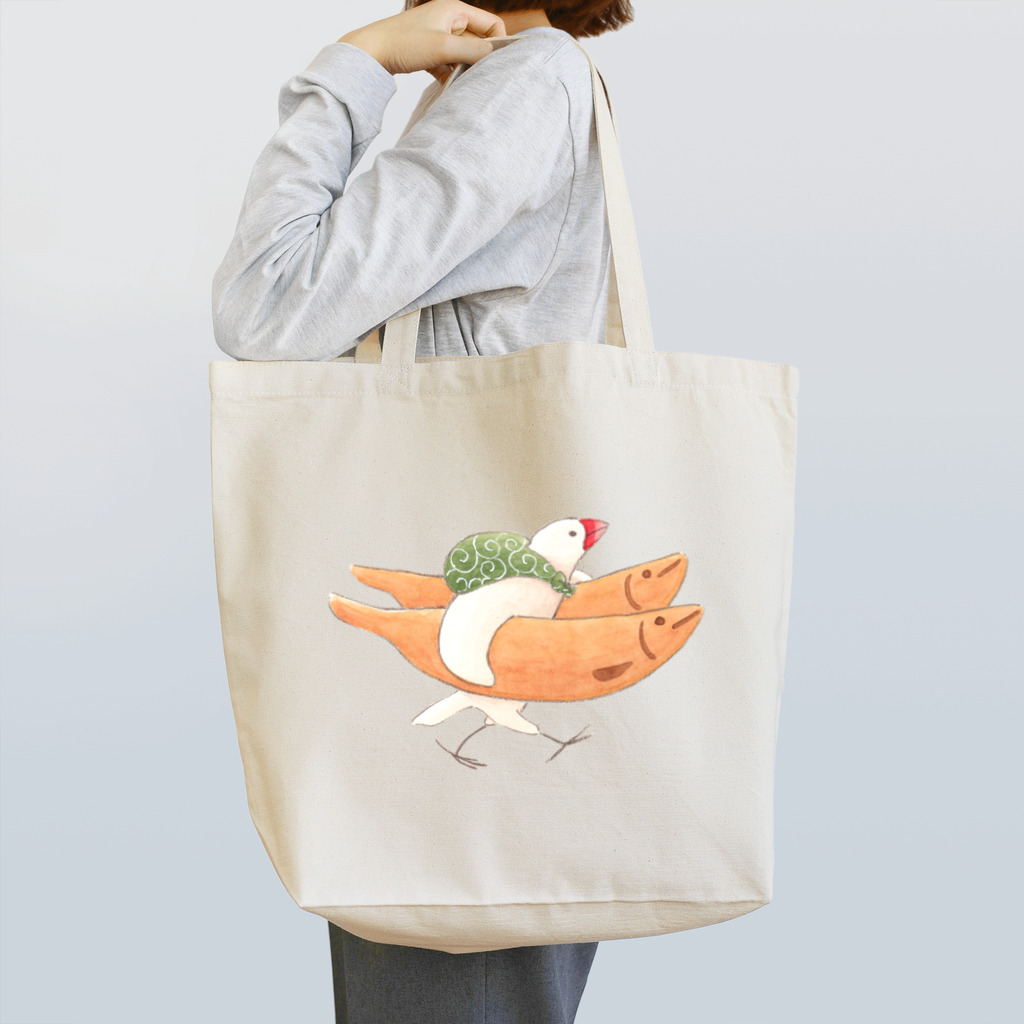 ふろしき文鳥のお店の若鮎を運ぶ トートバッグ