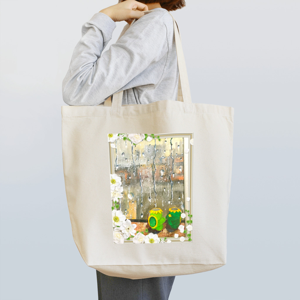 ☆あゆ ころ たろの☆ ハッピーライフの雨垂れの窓  カッパ Tote Bag