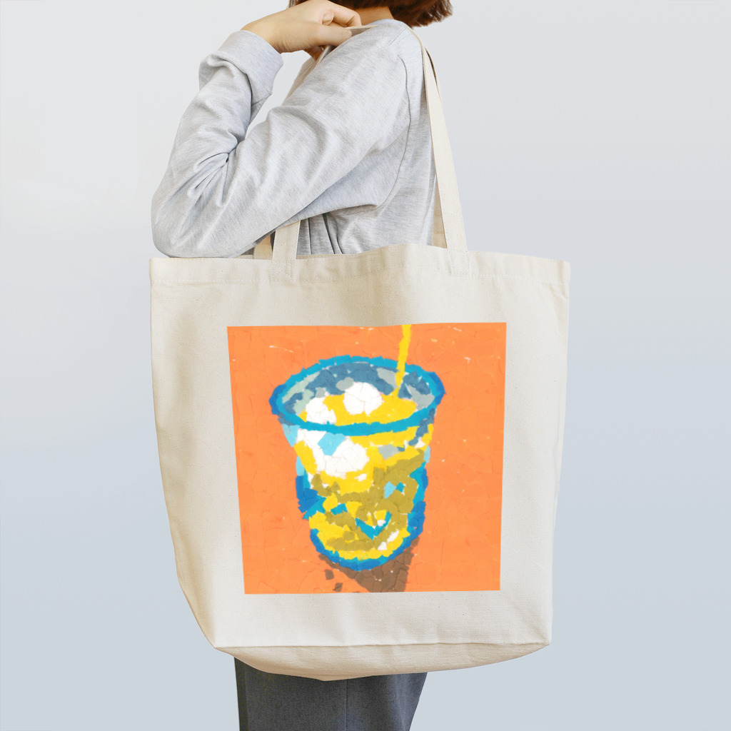 Yuhki | おばけのゆうき 公式オンラインショップ　【ちぎり絵・貼り絵のTシャツ・パーカー・スマホケース・バッグ・日用品・雑貨・文具・ドッグTシャツなど販売中】のオレンジジュースをコップにそそぐ(ちぎり絵/貼り絵) トートバッグ